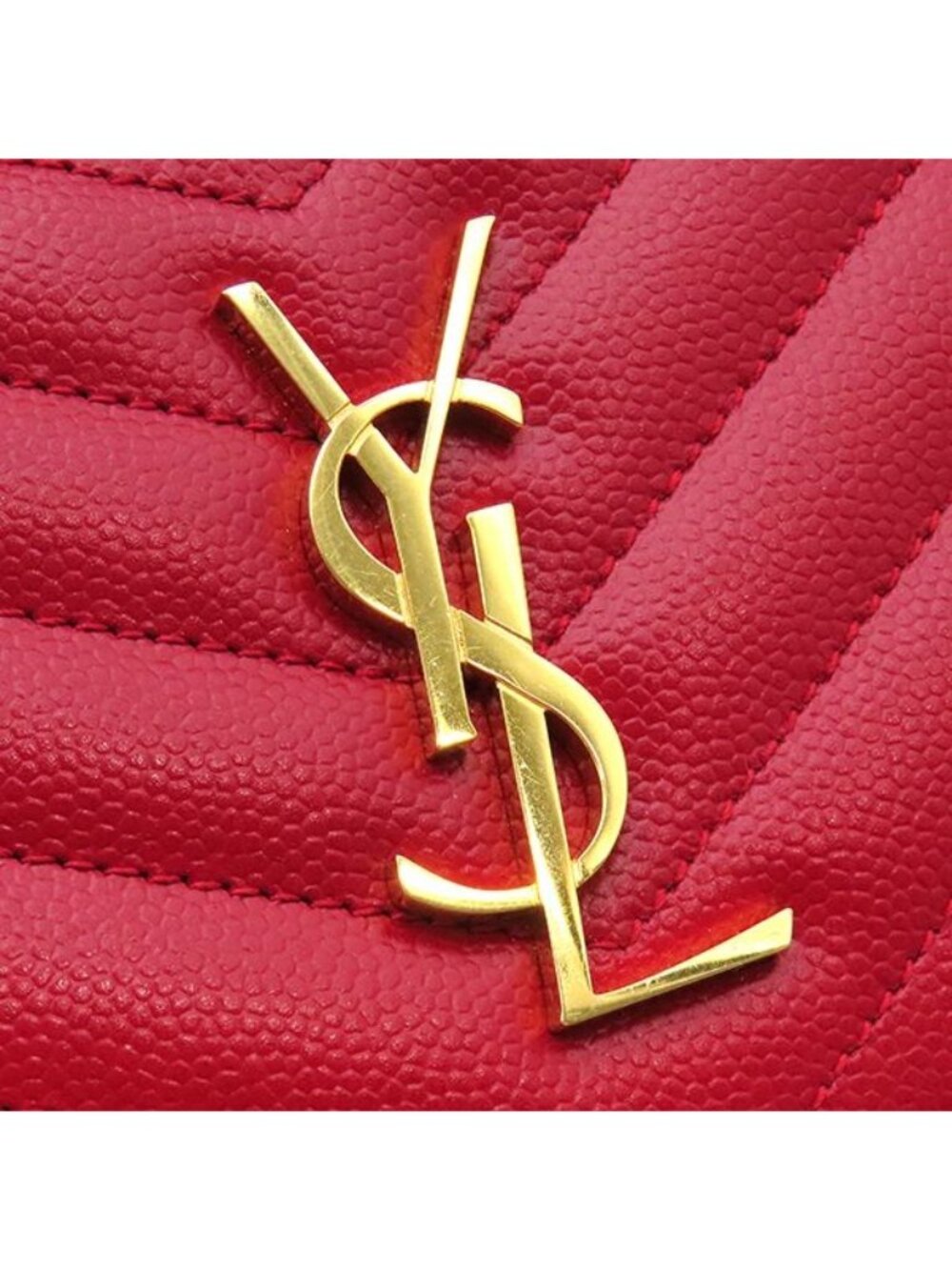 Saint Laurent Bifold Wallet Cassandra Stitch Compact Zip Leather Red Gold - Picture 5 of 13